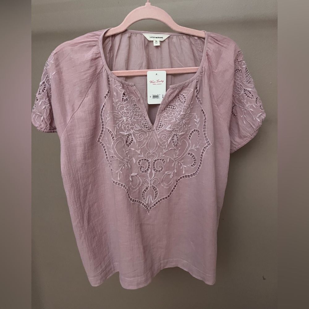 NWT Lucky Brand Pink Embroidered Blouse